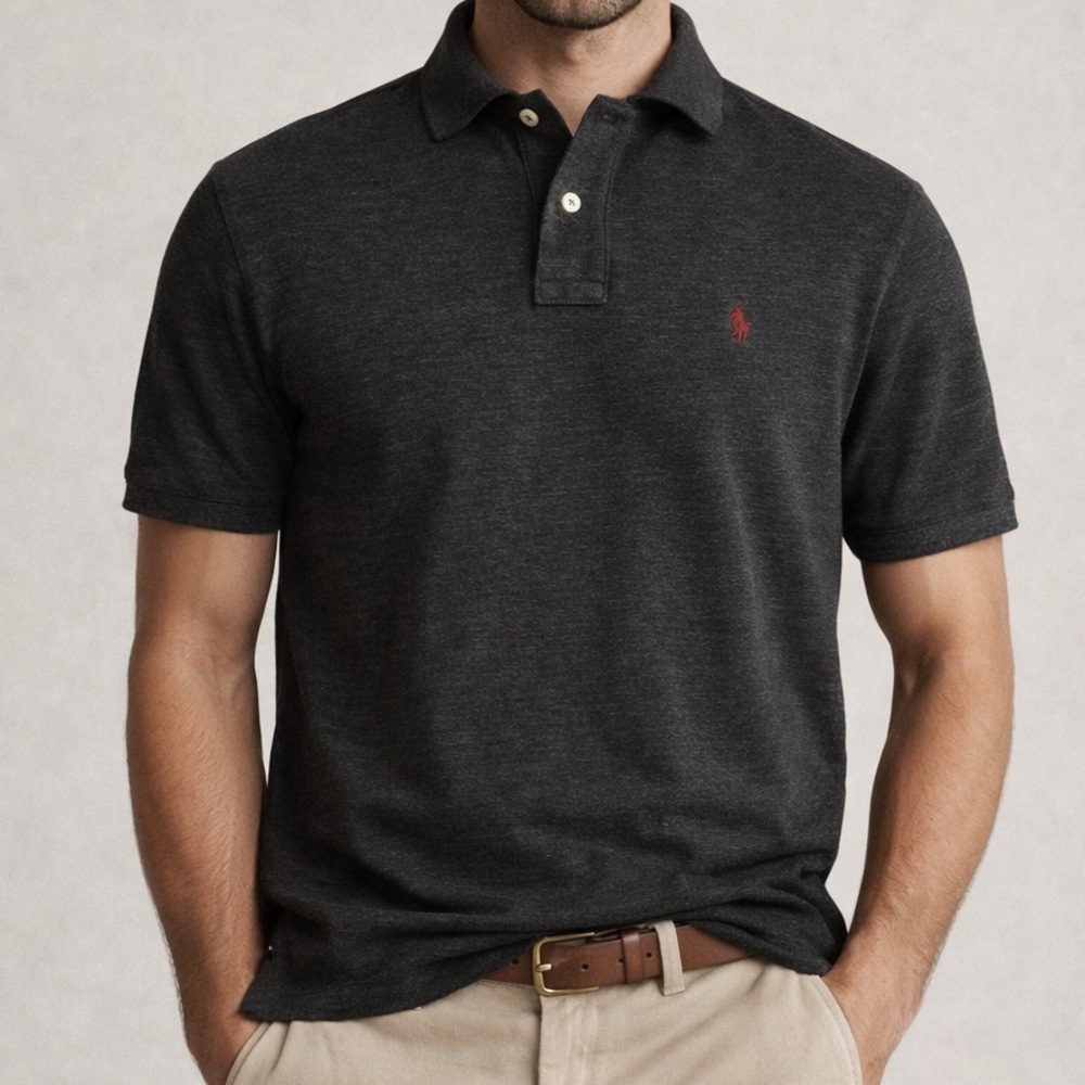 Polo by Ralph Lauren Men's Dark Grey Shirt size Large Mesh Cotton Custom fit